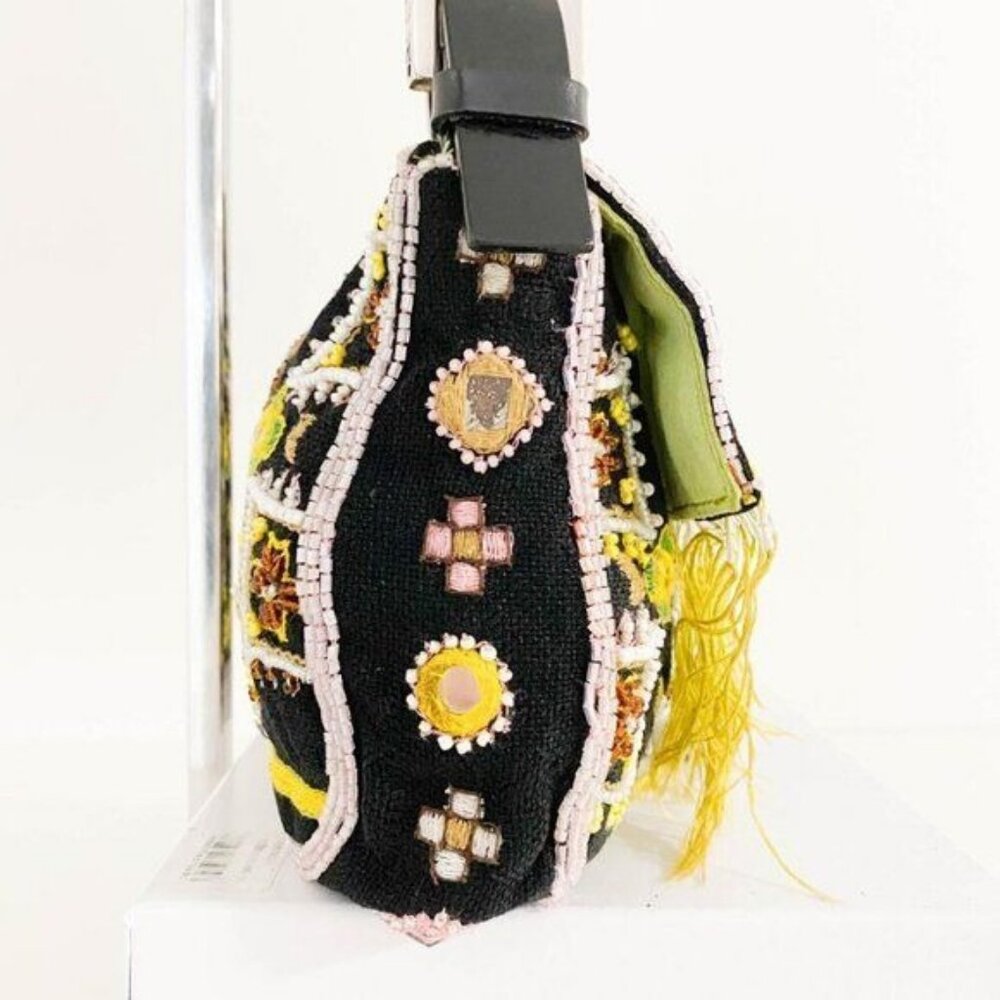 Authentic FENDI Mamma Baguette Beaded Fringe Mirror Shoulder Bag Bucket Hand Bag - Picture 5 of 16